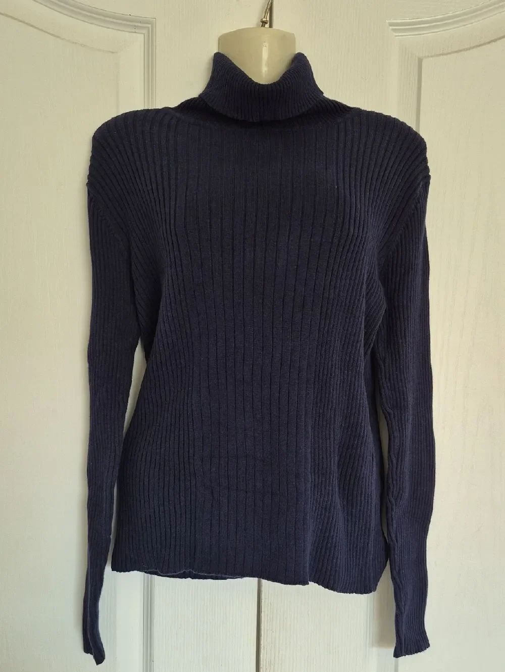 Ribbed Navy Turtleneck Sweater
